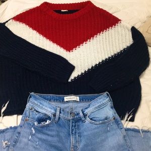 red white and blue sweater